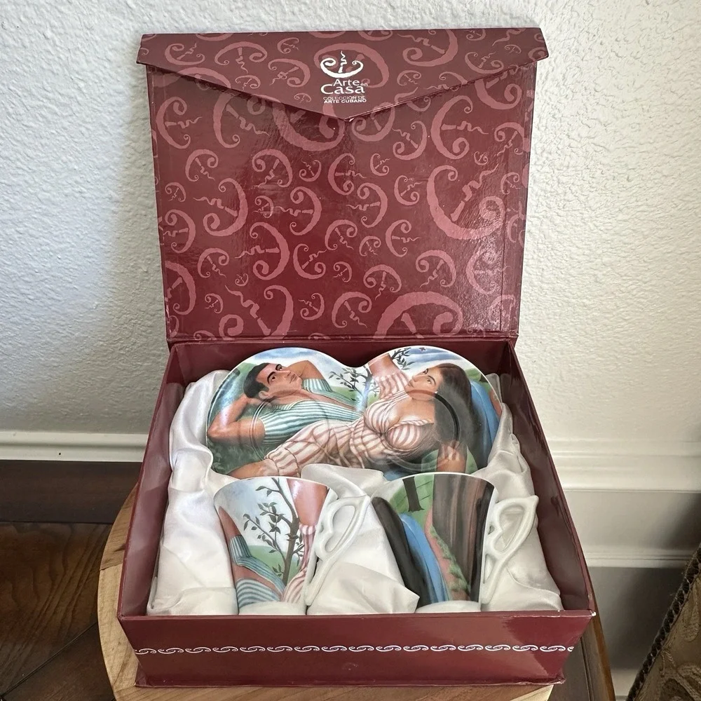 Jorge Arche Arte Casa Collection Espresso Cups‎ Saucer Set Multicolor Box Signed